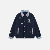 Y2K Cartoon Verspielte Patchwork-Jacke mit kariertem Kragen