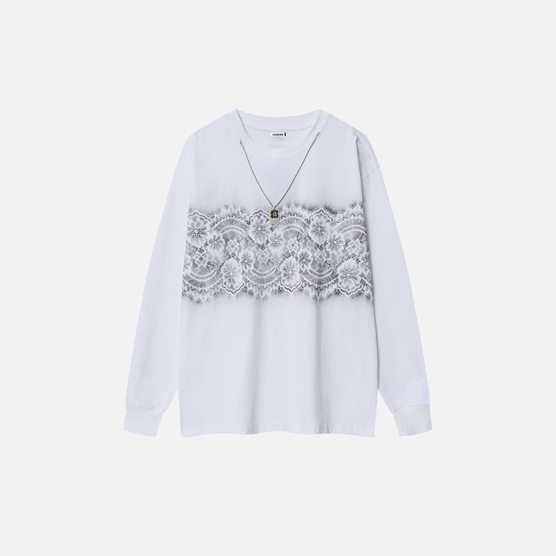 Streetwear Floral Print Chain Detail Long Sleeve Sweatshirt