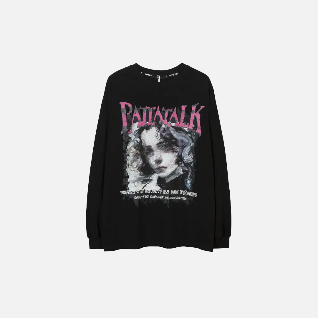 ゴシックダークスタイルポートレートグラフィック長袖Tシャツ
