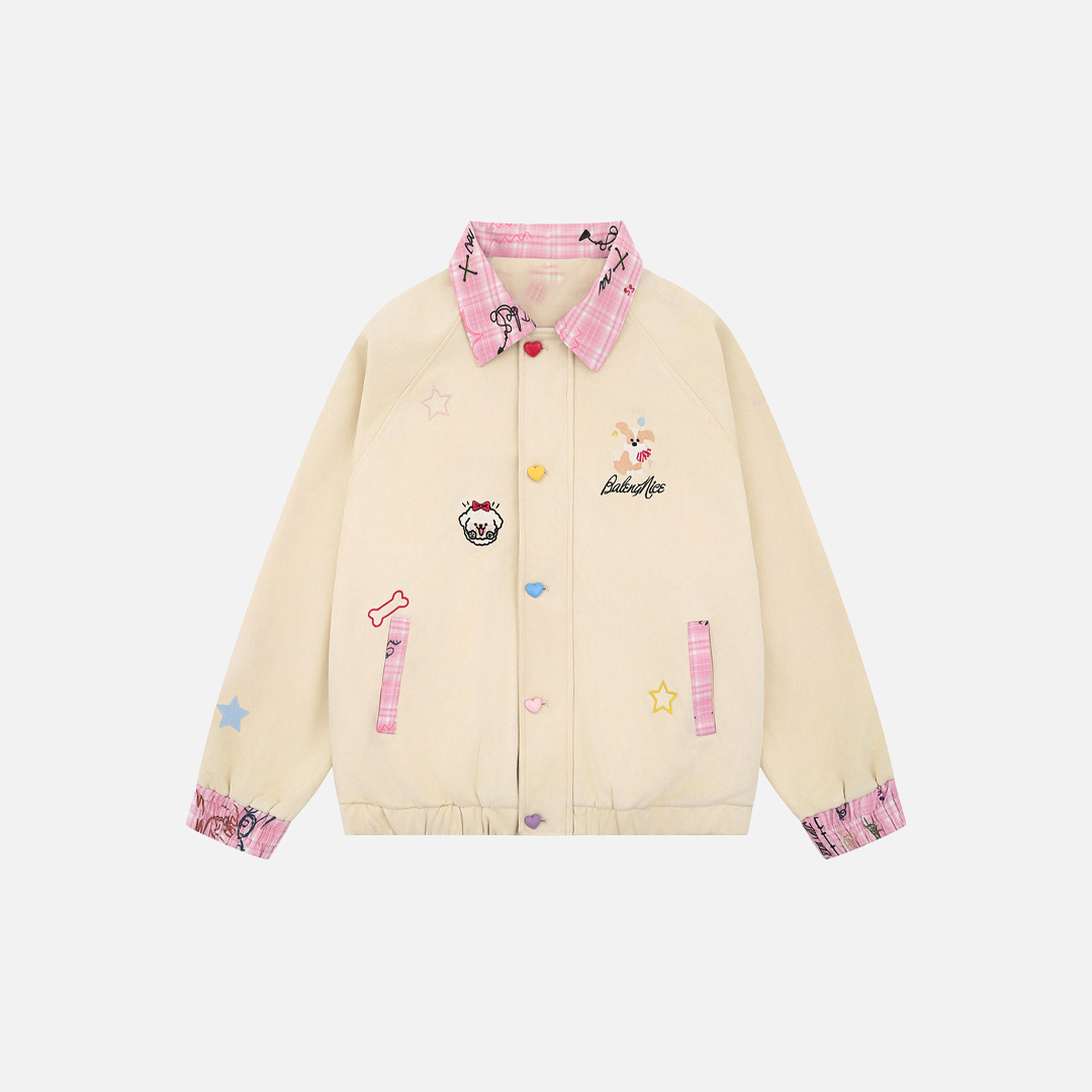 Veste à carreaux patchwork ludique style dessin animé Y2K