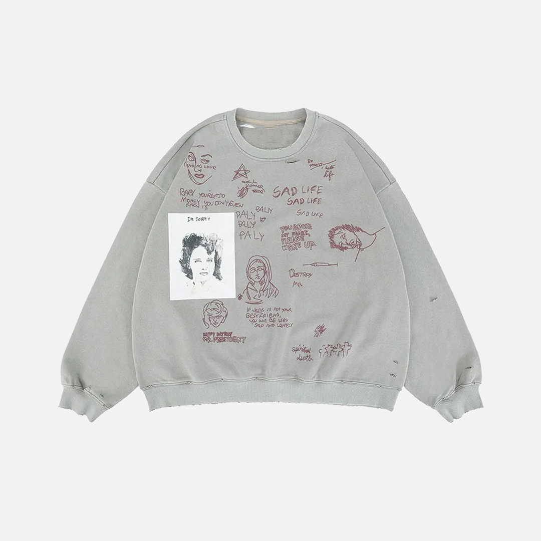Tactical Oversized Graffiti Printed Sweatshirt