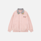Oversize-Jacke mit Blumenstickerei und Kontrastkragen