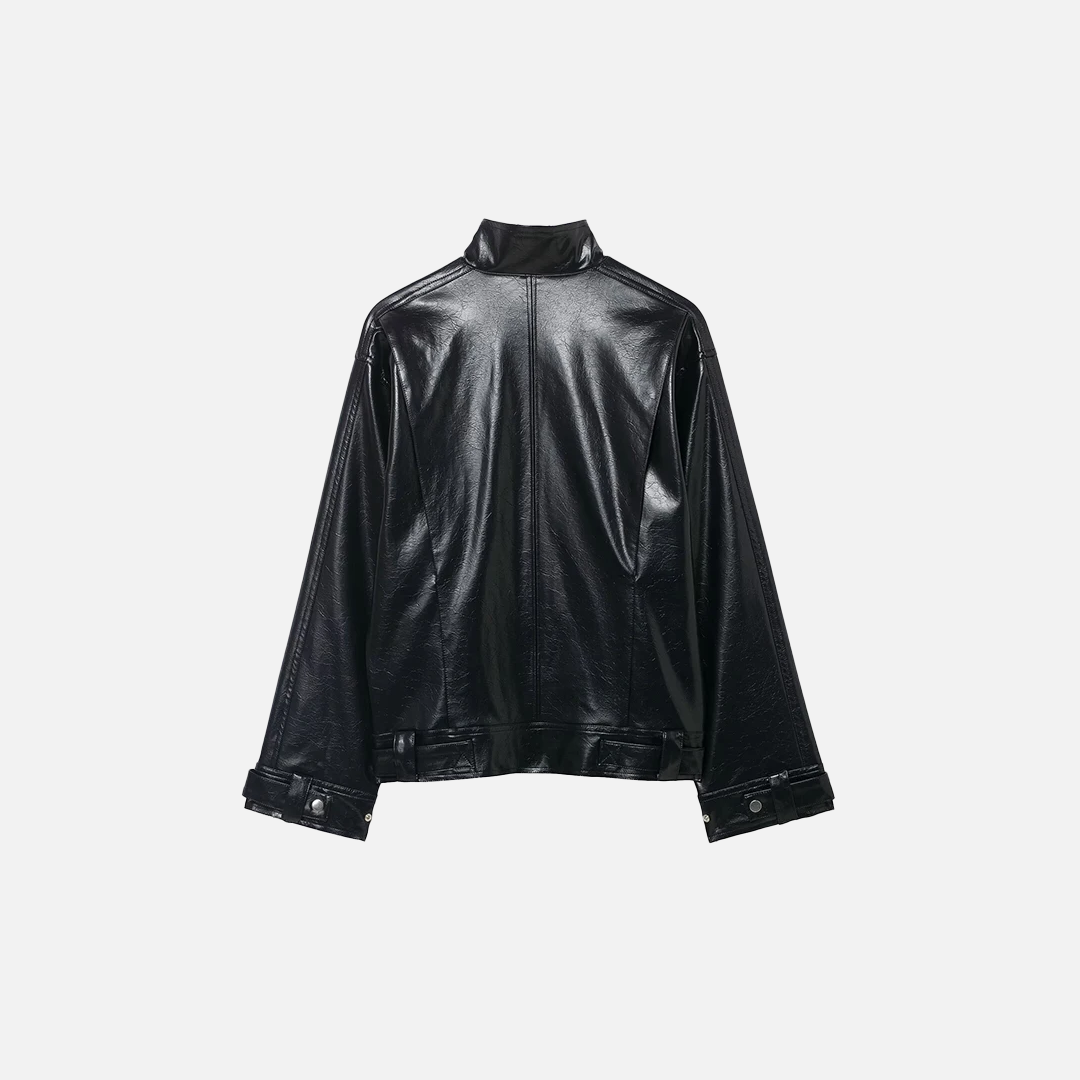 Vintage Gothic High Neck Zipper PU Leather Jacket