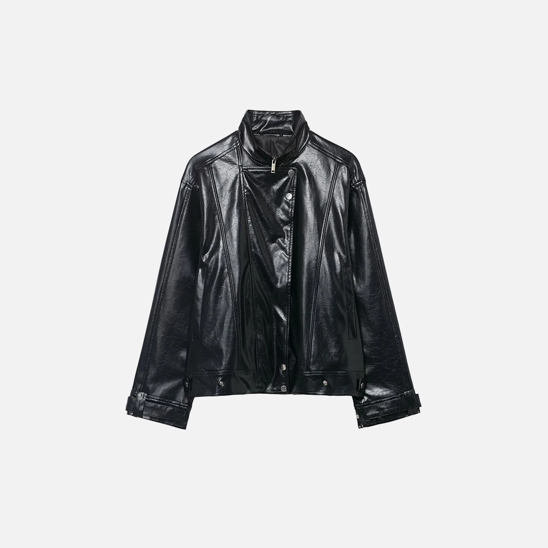 Vintage Gothic High Neck Zipper PU Leather Jacket