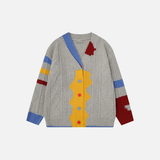 Retro-Cardigan mit einreihiger Knopfleiste, Farbblock-Design und V-Ausschnitt