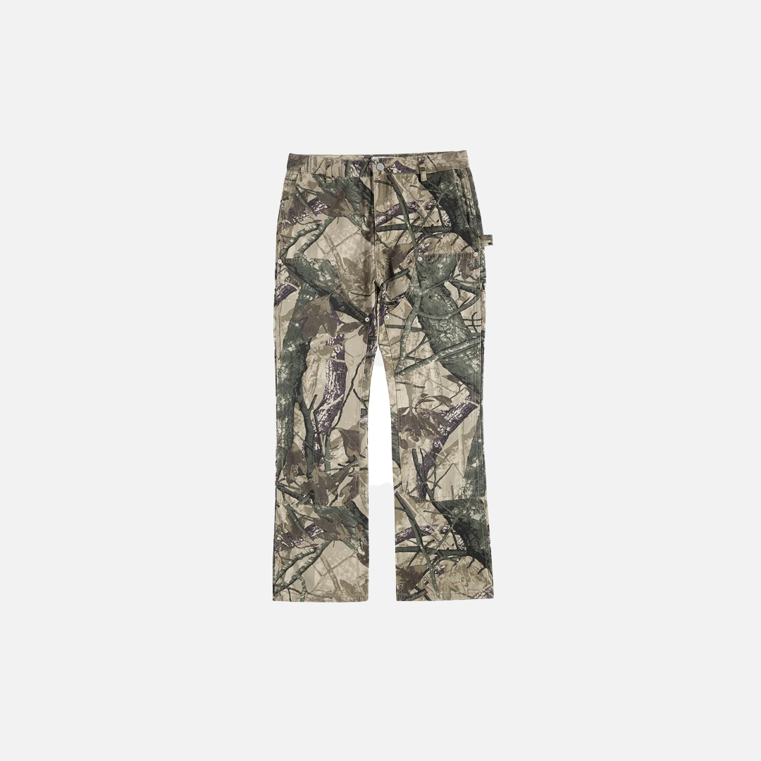 Camouflage Print Multi-Pocket Flared Carpenter Pants