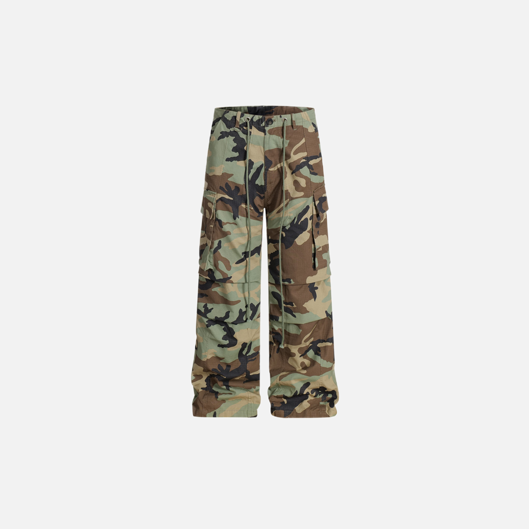 Elevated Camouflage Loose Wide Leg Cargo Pants