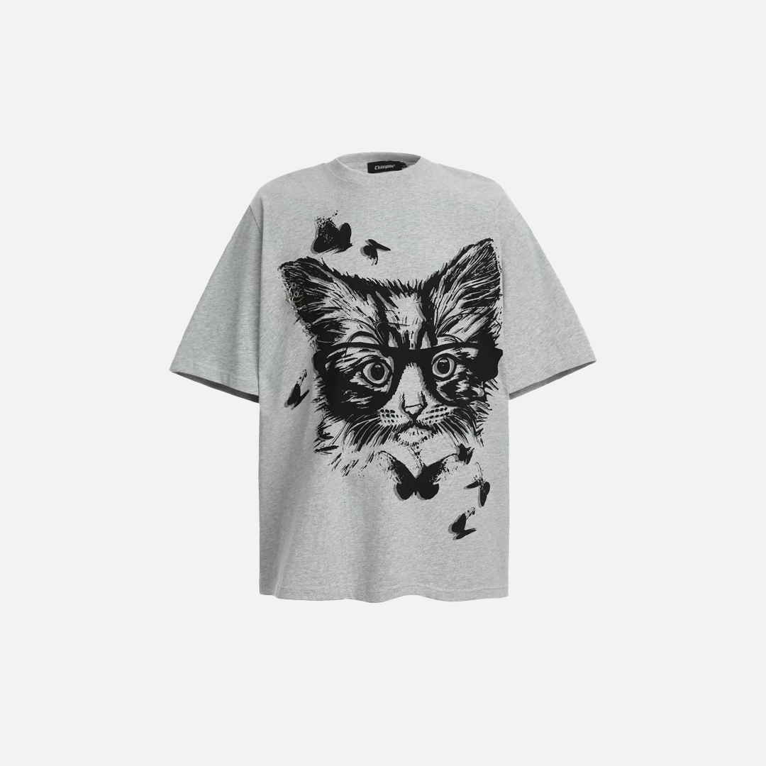 Y2K Stylish Urban Sweet Cat Print Cotton T-Shirt