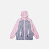 Retro Color Block Windbreaker Jacke mit Kapuze