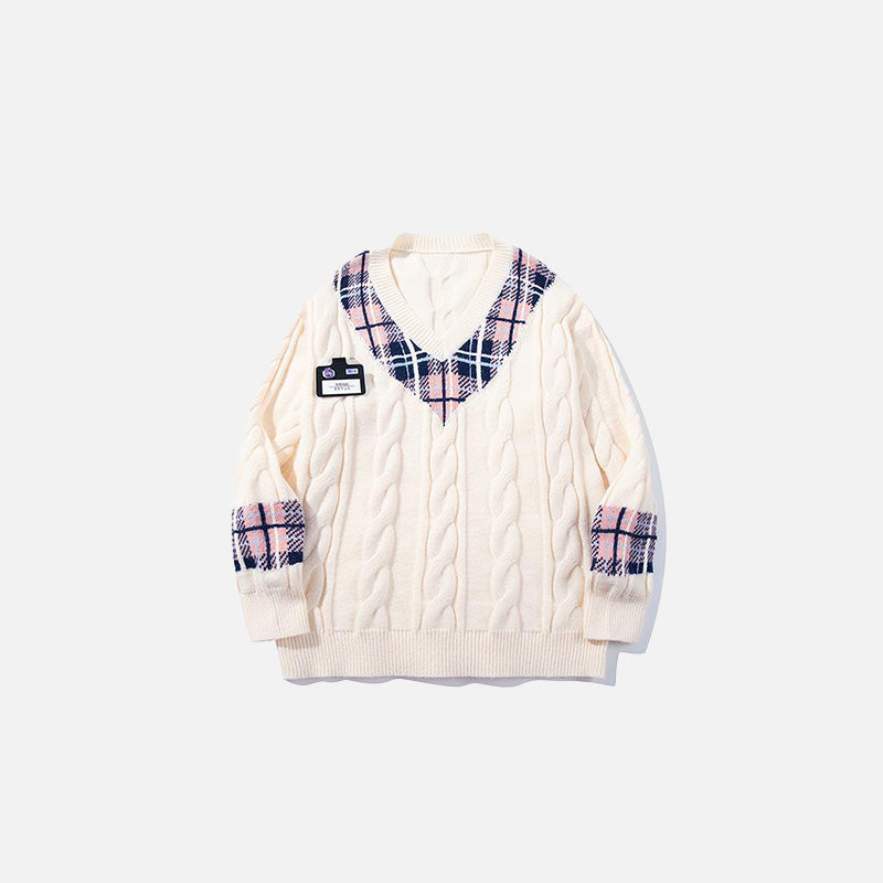 Plaid Accent Knit Sweater
