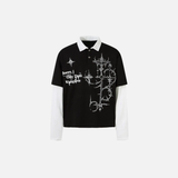 グラフィックプリント フェイクレイヤード長袖Tシャツ