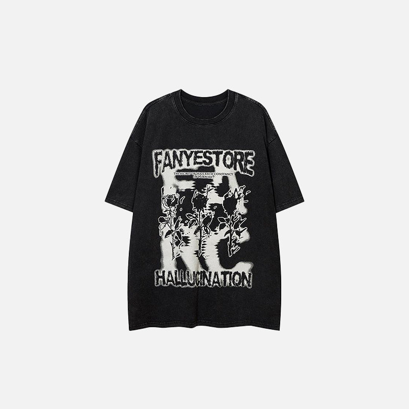 Locker gewaschenes T-Shirt mit Rosenmuster