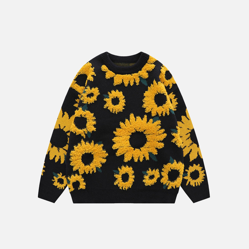 Strickpullover mit Sonnenblumenstickerei