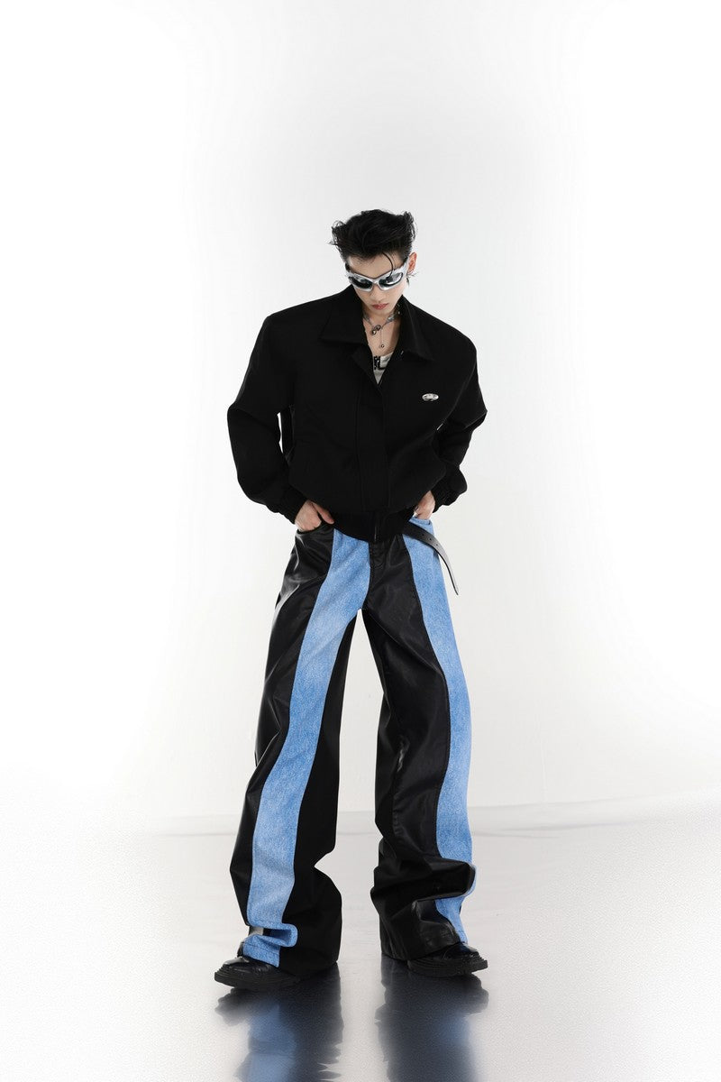 Farbkontrast Ausgestellte Leder-Denim-Jeans 