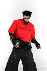 Langarmshirt mit doppelter Lage aus flüssigem Leder 
