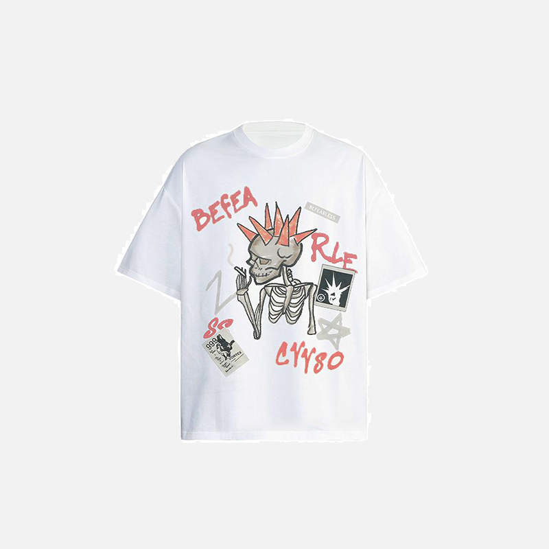 T-Shirt mit Raucher-Punk-Totenkopf-Grafik