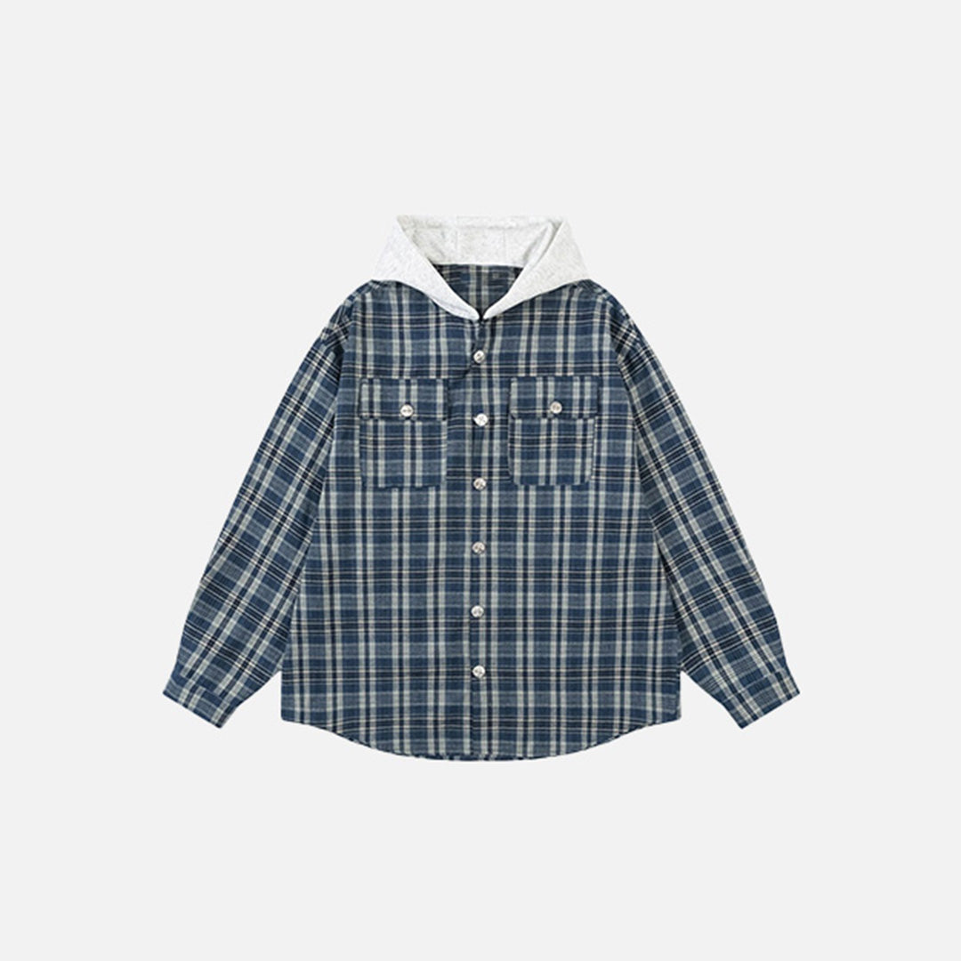 Plaid Front Pockets Hooded Jacket