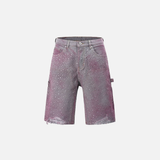Streetwear Retro Rhinestone Distressed Denim Short