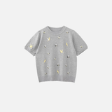Bird Embroidery Round Neck Casual T-Shirt