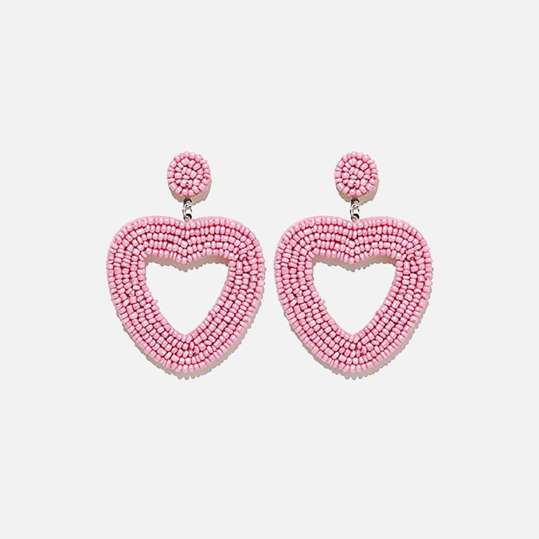 Beaded Heart Drop Earrings