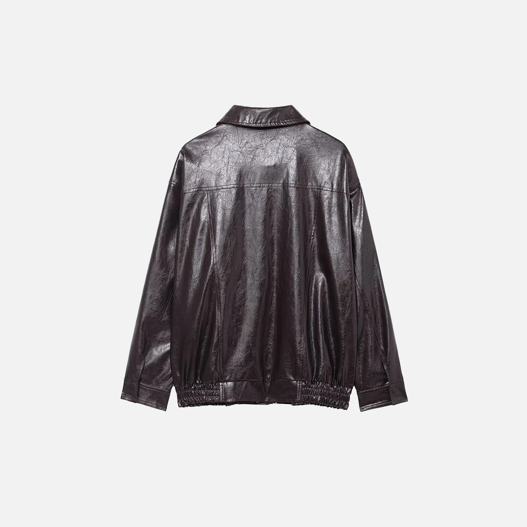 Streetwear Coffee PU Leather Zipper Jacket