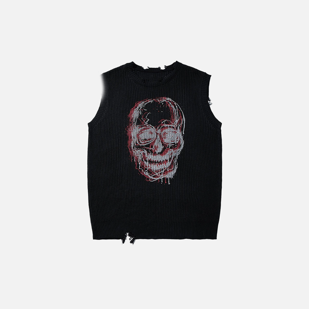 Pull sans manches déchiré à motif de crânes gothiques oversize