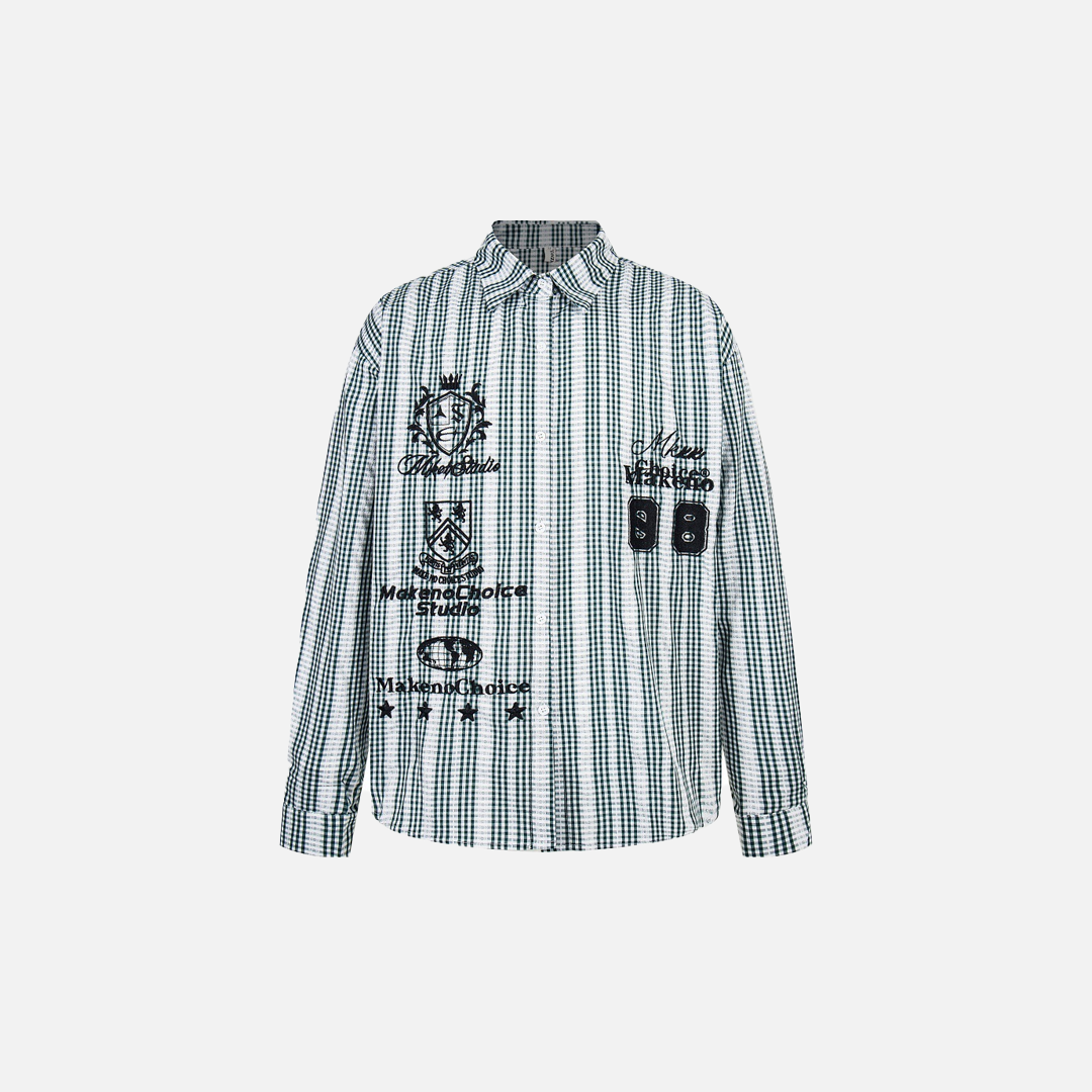 Chemise à carreaux à manches longues brodée avec badge Vintage Vibe