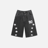 Short en jean délavé imprimé étoiles vintage été