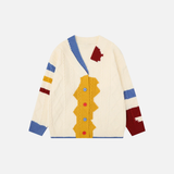 Retro-Cardigan mit einreihiger Knopfleiste, Farbblock-Design und V-Ausschnitt