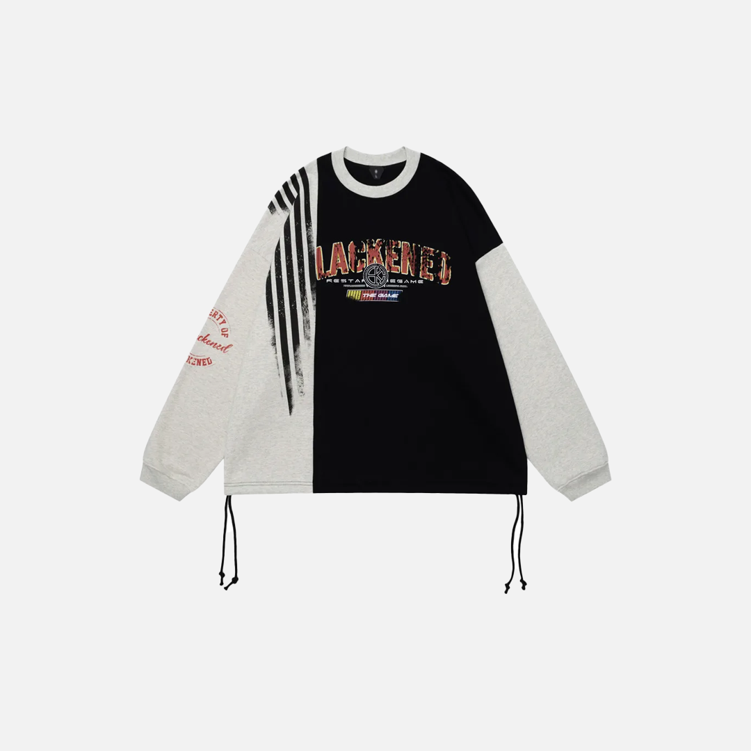 Cozy Distressed Patchwork Fleece Crew Sweatshirt