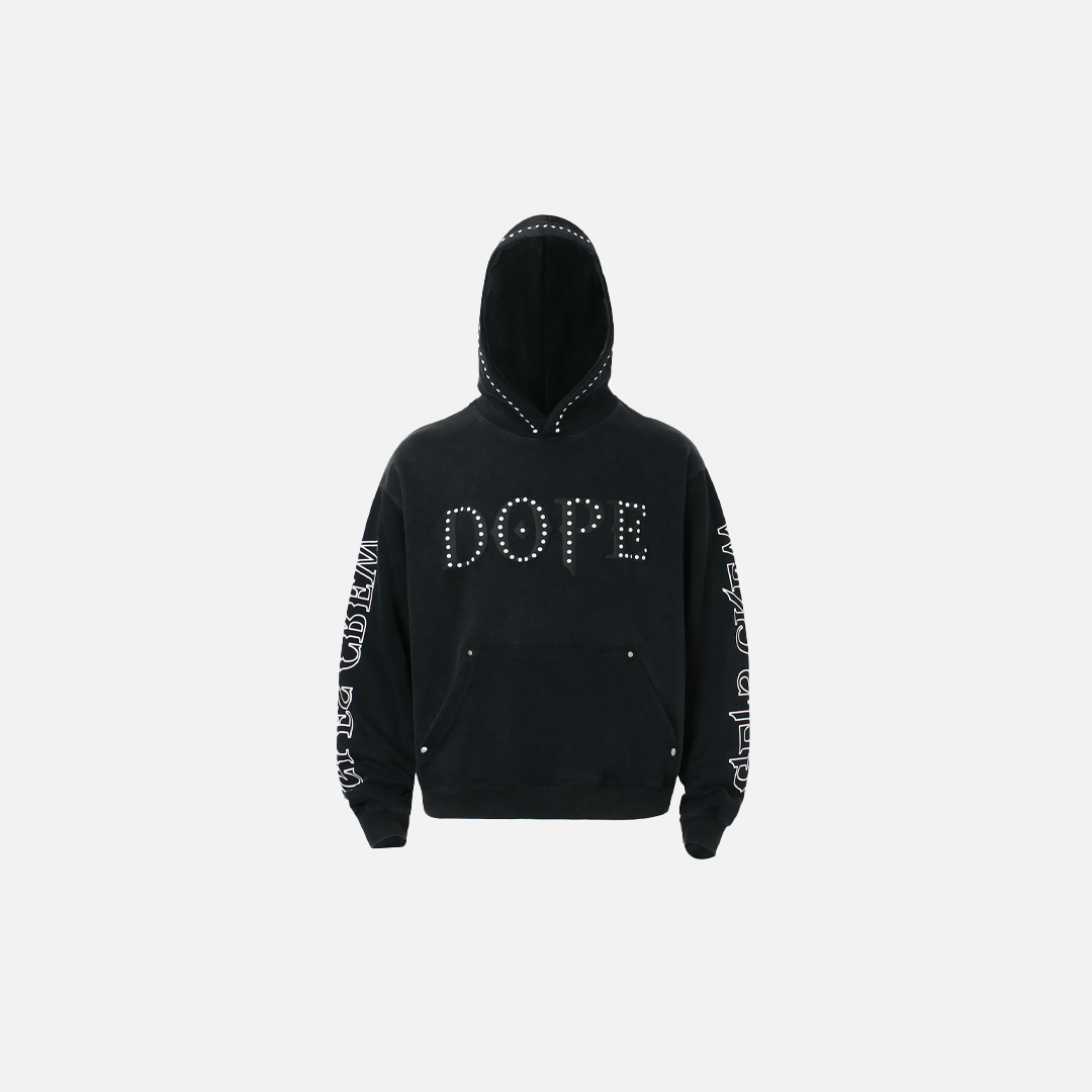 Y2K Gothic Rivet Printed Black Casual Hoodie