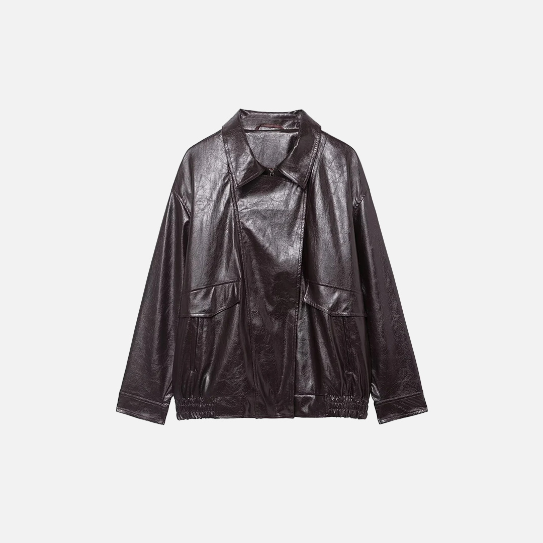 Streetwear Coffee PU Leather Zipper Jacket