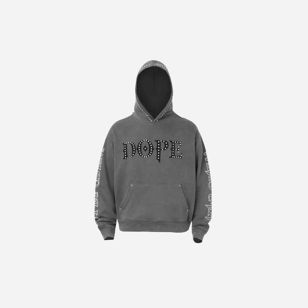 Y2K Gothic Rivet Printed Black Casual Hoodie