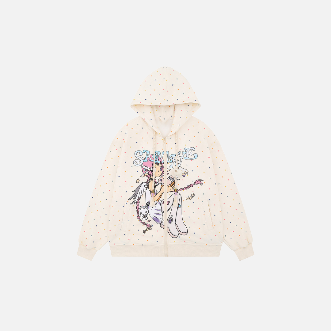Cozy Retro Anime Girl Print Hooded Sweatshirt