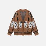 Modischer Jacquard-Cardigan mit V-Ausschnitt und Quasten