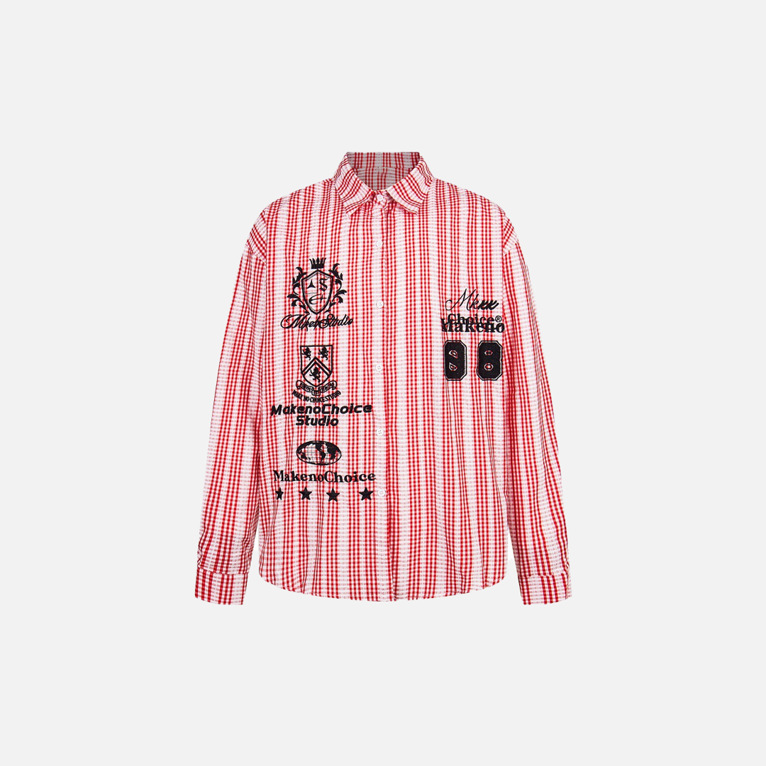 Chemise à carreaux à manches longues brodée avec badge Vintage Vibe