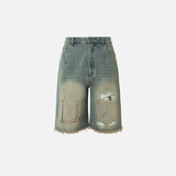 Vintage Patchwork Denim Casual Loose Short