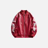 Veste en cuir ample à imprimé lettres, style streetwear