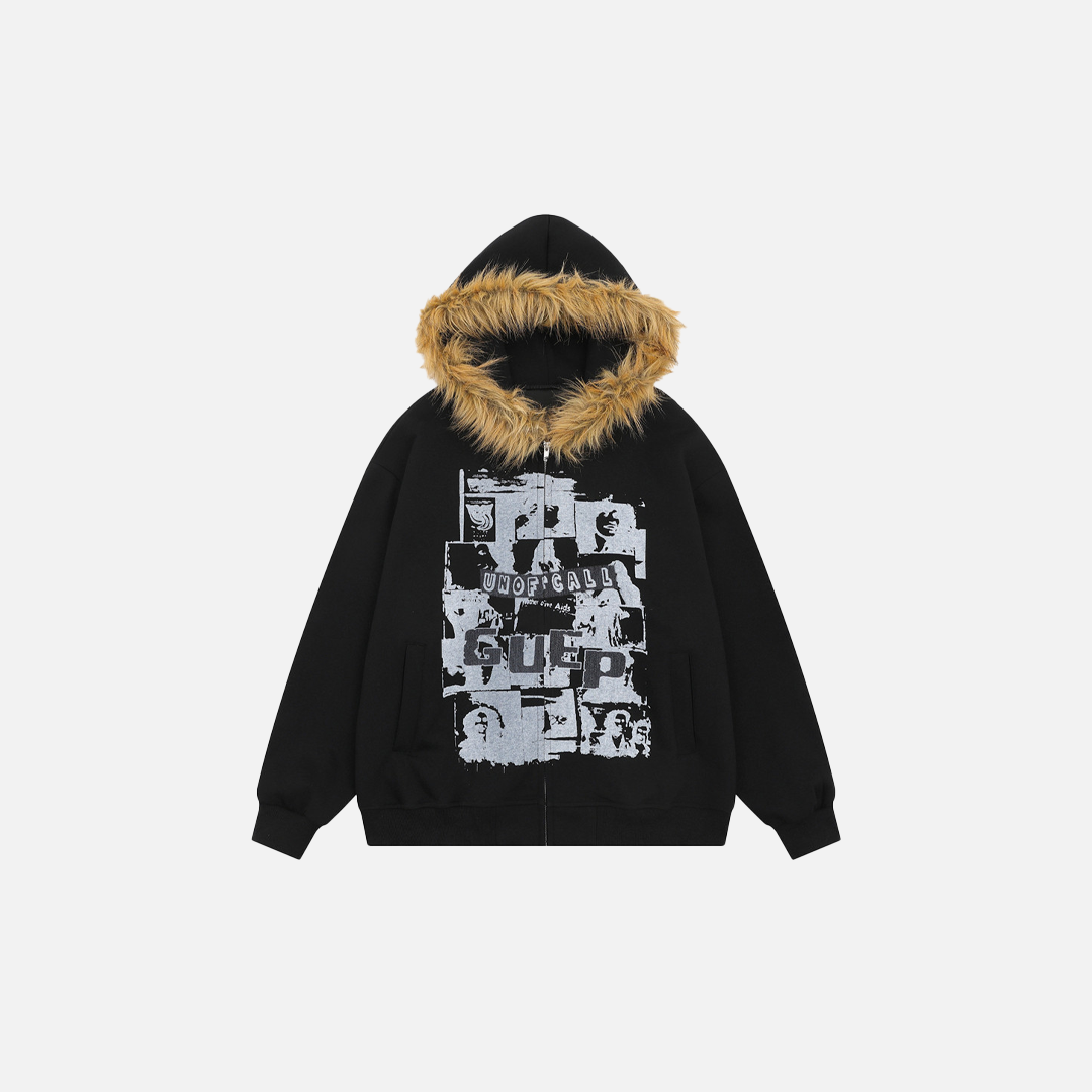 Streetwear Y2K Oversized Faux Fur Hooded Sweatshirt