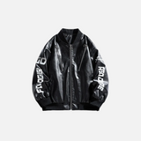 Veste en cuir ample à imprimé lettres, style streetwear