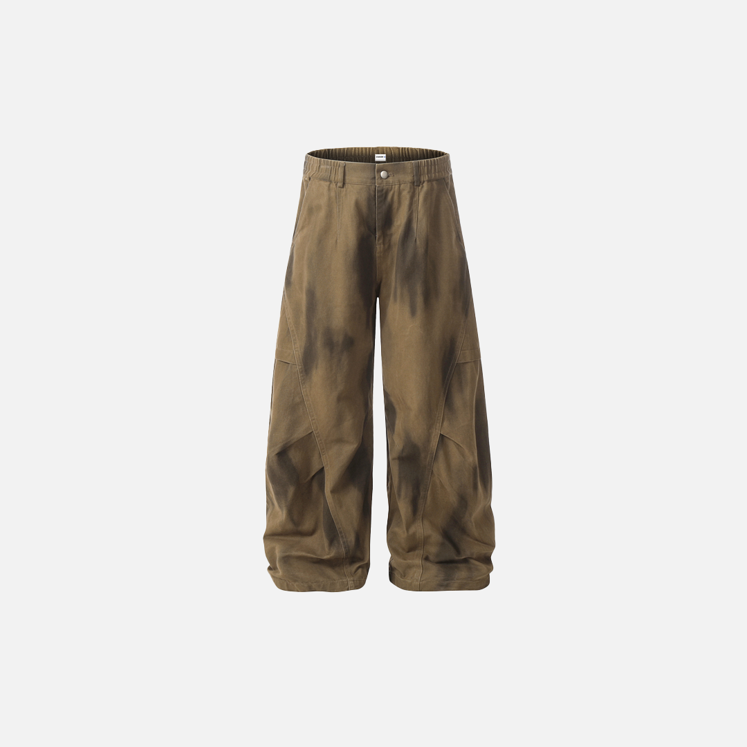 Plüschige, farbverlaufende Batik-Arbeitsjeans mit weitem Bein