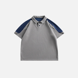 American Style Retro Color Block Polo Casual T-Shirt