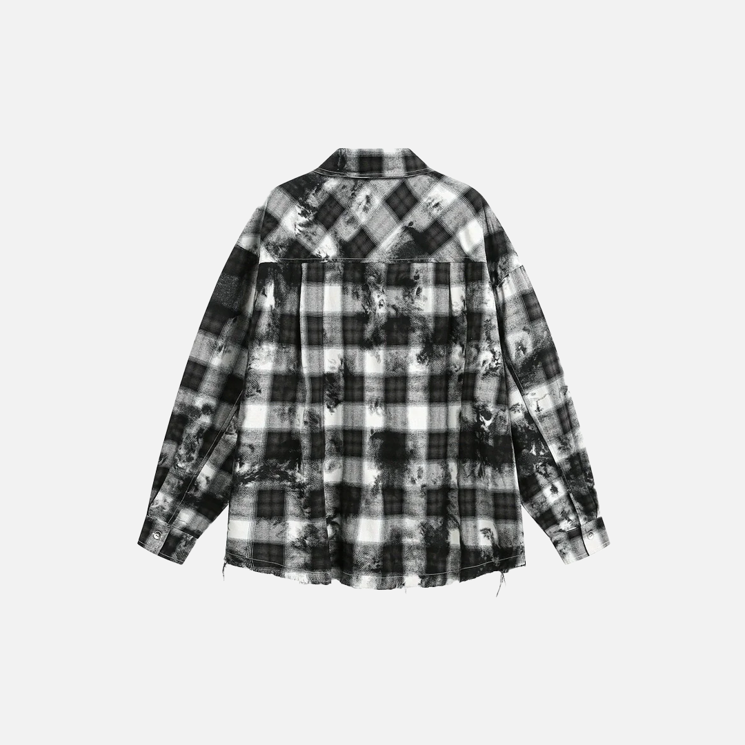 Streetwear Retro Karohemd mit Used-Look und Batikmuster, langärmlig