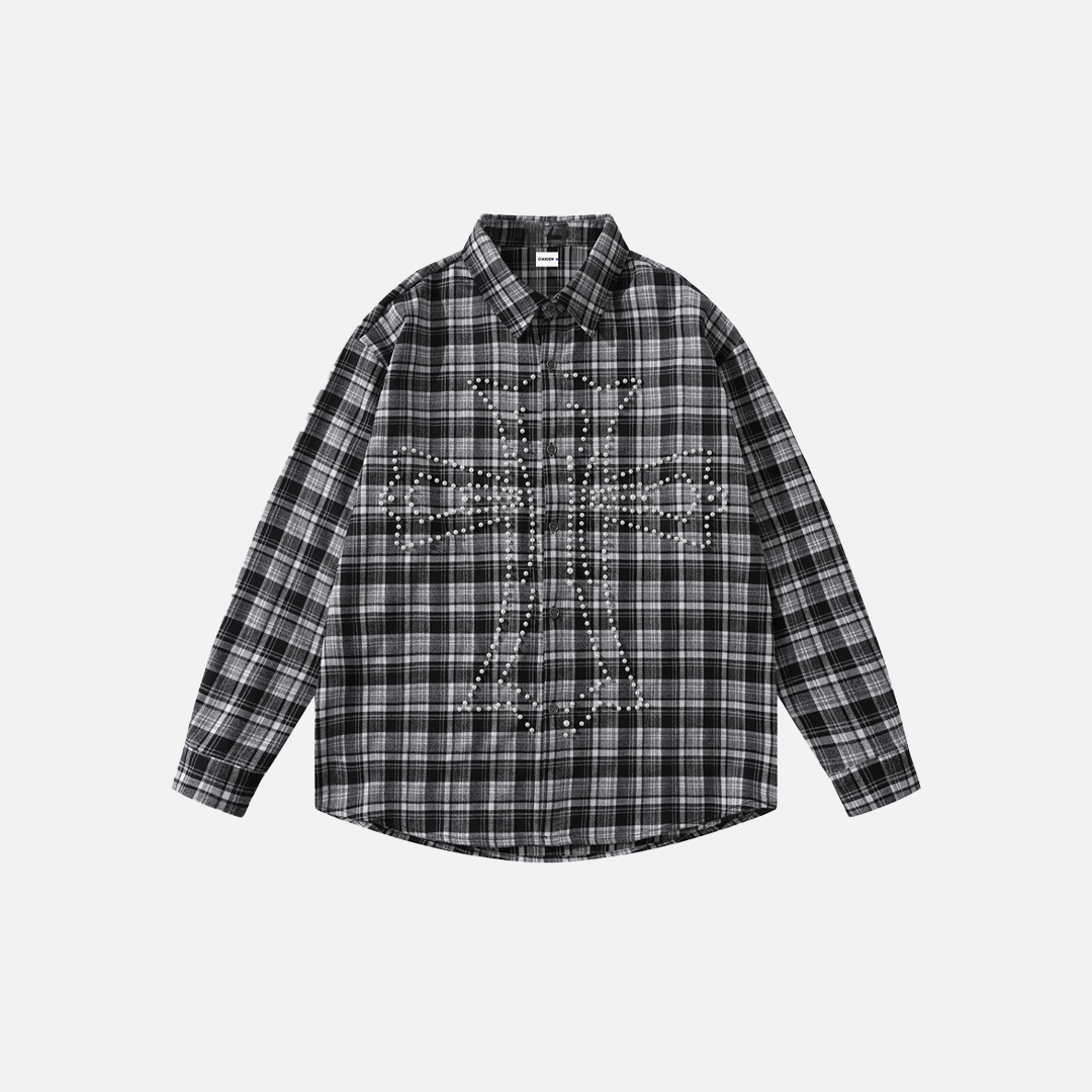 Chemise à carreaux respirante, rétro et élégante à manches longues