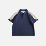 American Style Retro Color Block Polo Casual T-Shirt