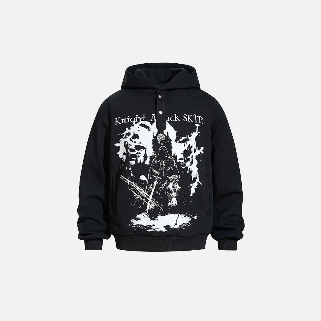 Long-lasting Gothic Printed Loose Hooded Sweatshirt