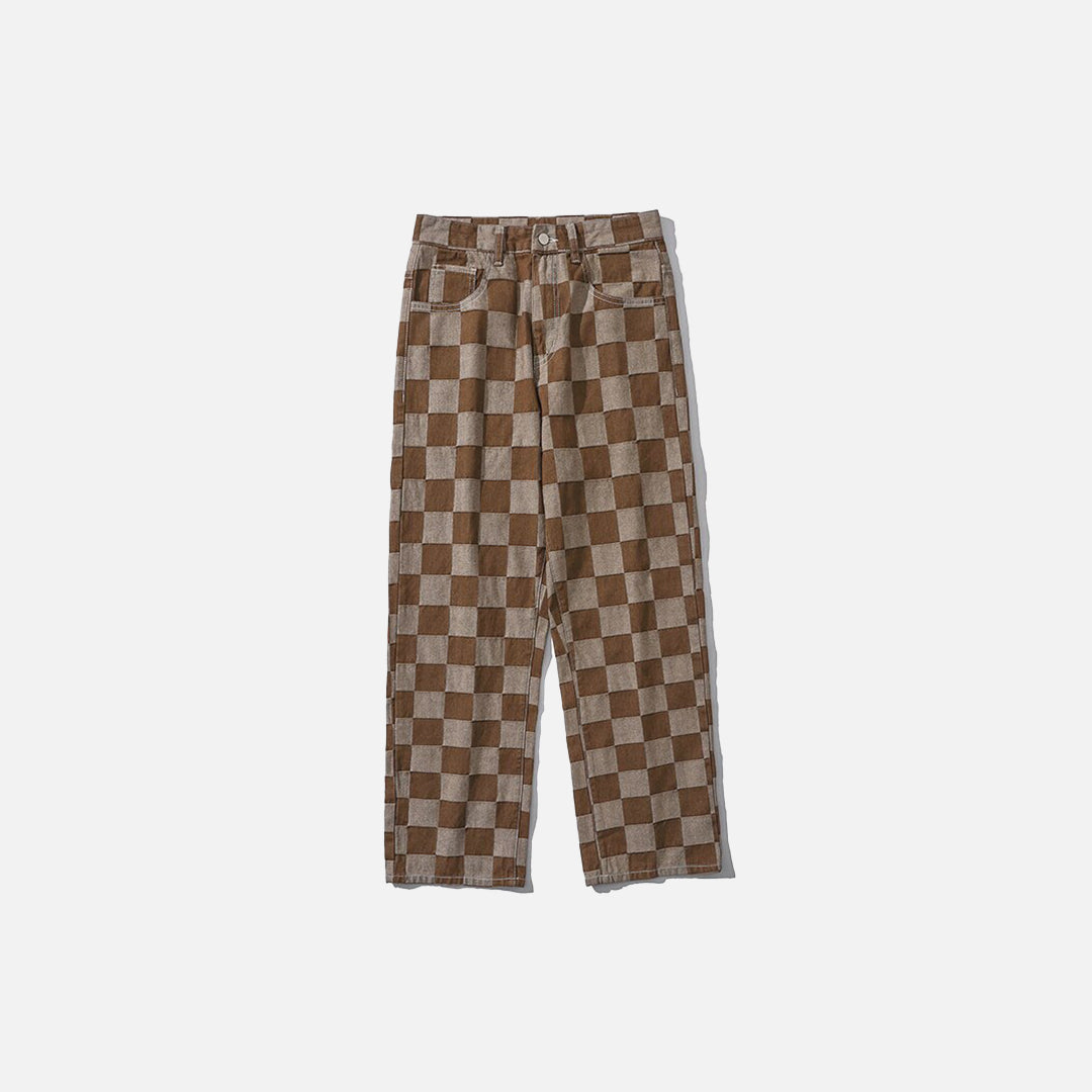 Jean en denim à carreaux marron