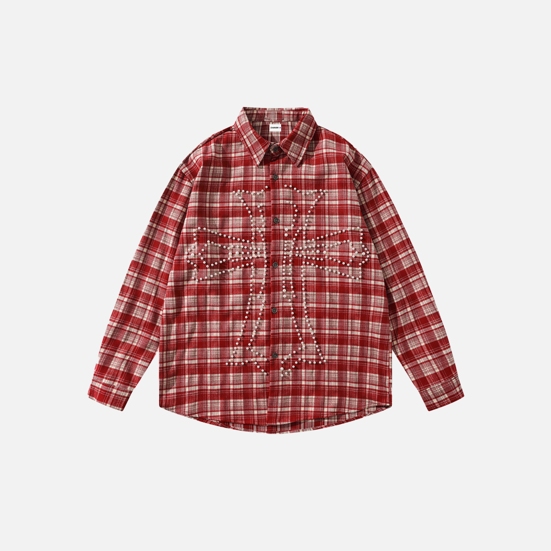 Chemise à carreaux respirante, rétro et élégante à manches longues