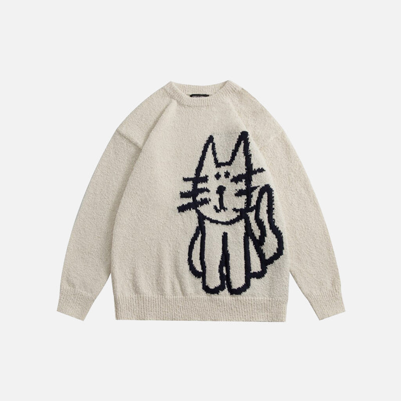 Strickpullover mit handgezeichneter Katze