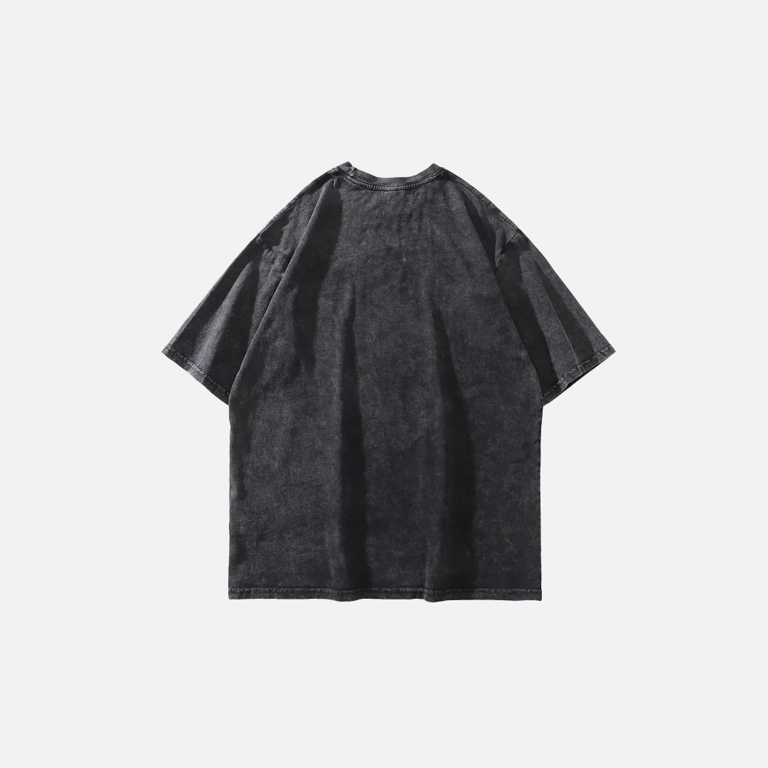 Streetwear Punk Bear Graphic Print Washed Oversized T-Shirt